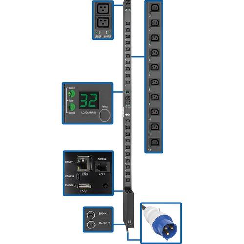 Tripp Lite PDUMV32HVNETLX 7.4kW Single-Phase Switched PDU - Switched - 4 x IEC 60320 C19, 20 x IEC 60320 C13 - 230 V AC - Network (RJ-45) - 0U - Vertical - Rack-mountable - TAA Compliant