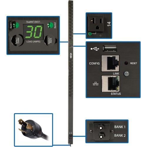 Tripp Lite 24-Outlets PDU - Monitored - NEMA L5-30P - 24 x NEMA 5-15/20R - 120 V AC - Network (RJ-45) - 0U - Vertical - Rack-mountable - TAA Compliant