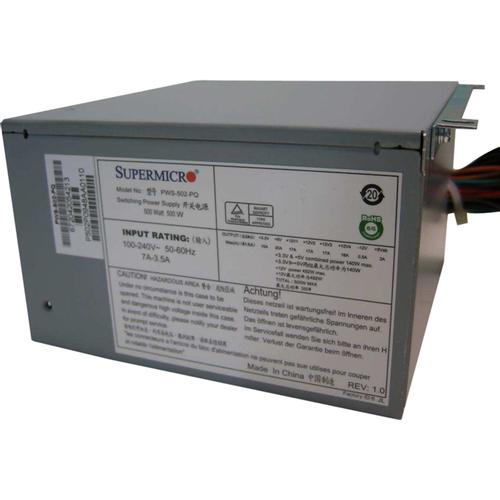 Super Micro Supermicro PWS-502-PQ ATX12V & EPS12V Power Supply - Internal - 110 V AC, 220 V AC Input - 3 V DC @ 15 A, 5 V DC @ 20 A, 12 V DC @ 16 A, 12 V DC @ 18 A, 5 V DC @ 3 A Output - 500 W - Active PFC - 4 +12V Rails - 1 Fan(s) - 85.8% Efficiency