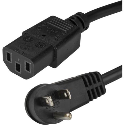 StarTech.com 15 ft Power Cord - Right-Angle NEMA 5-15P to C13 - Computer Power Cord - C13 Power Cord - Right Angle Power Cord - Connect your computer / monitor / printer to a wall outlet without blocking other outlets - Rated to carry 125V at 10A - 18 AW