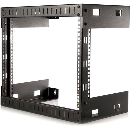StarTech.com 8U 19" Wall Mount Network Rack, 12" Deep 2 Post Open Frame Server Room Rack for Data/AV/IT/Computer Equipment/Patch Panel with Cage Nuts & Screws 135lb Weight Capacity, Black - 8U 19in wall mount network rack w/ 12in mounting depth is EIA/EC