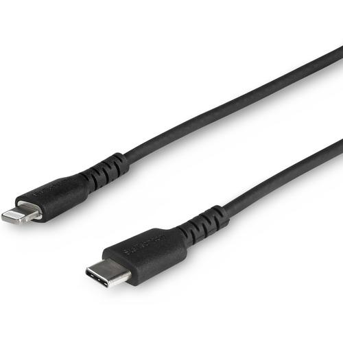 StarTech.com 3 foot/1m Durable Black USB-C to Lightning Cable, Rugged Heavy Duty Charging/Sync Cable for Apple iPhone/iPad MFi Certified - Kevlar aramid fiber shelters heavy duty lightning cable from stress of bends/twists - Black durable strong rugged U
