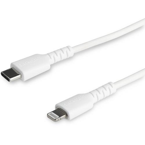 StarTech.com 3 foot/1m Durable White USB-C to Lightning Cable, Rugged Heavy Duty Charging/Sync Cable for Apple iPhone/iPad MFi Certified - Kevlar aramid fiber shelters heavy duty lightning cable from stress of bends/twists - White durable strong rugged U