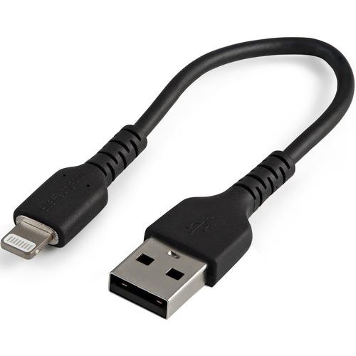 StarTech.com 6 inch/15cm Durable Black USB-A to Lightning Cable, Rugged Heavy Duty Charging/Sync Cable for Apple iPhone/iPad MFi Certified - Kevlar aramid fiber shelters heavy duty lightning cable from stress of bends/twists - Black durable strong rugged