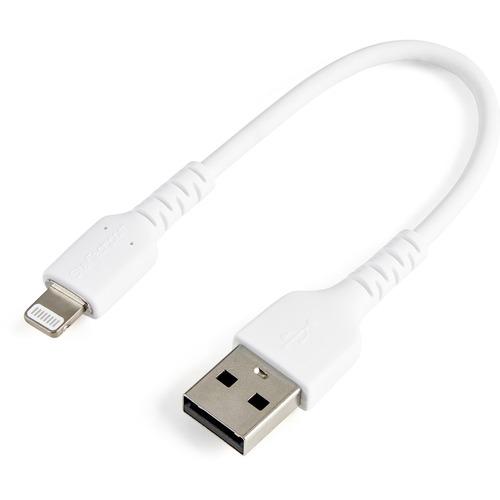 StarTech.com 6 inch/15cm Durable White USB-A to Lightning Cable, Rugged Heavy Duty Charging/Sync Cable for Apple iPhone/iPad MFi Certified - Kevlar aramid fiber shelters heavy duty lightning cable from stress of bends/twists - White durable strong rugged