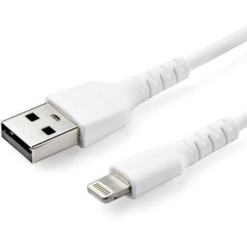 StarTech.com 3 foot/1m Durable White USB-A to Lightning Cable, Rugged Heavy Duty Charging/Sync Cable for Apple iPhone/iPad MFi Certified - Kevlar aramid fiber shelters heavy duty lightning cable from stress of bends/twists - White durable strong rugged U
