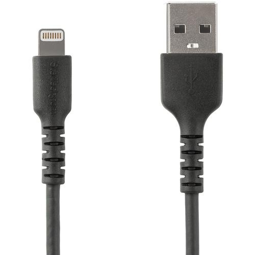 StarTech.com 3 foot/1m Durable Black USB-A to Lightning Cable, Rugged Heavy Duty Charging/Sync Cable for Apple iPhone/iPad MFi Certified - Kevlar aramid fiber shelters heavy duty lightning cable from stress of bends/twists - Black durable strong rugged U