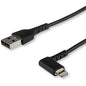 StarTech.com 2m USB A to Lightning Cable iPhone iPad Durable Right Angled 90 Degree Black Charger Cord w/Aramid Fiber Apple MFI Certified - Kevlar aramid fiber shelters 6.5ft heavy duty USB-A to lightning cable from stress of bends/twists - Right angled