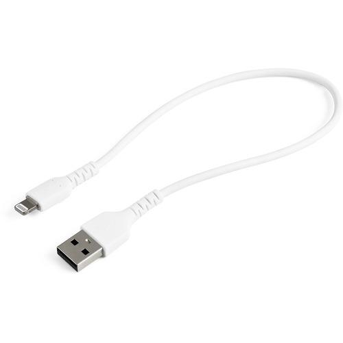 StarTech.com 12inch/30cm Durable White USB-A to Lightning Cable, Rugged Heavy Duty Charging/Sync Cable for Apple iPhone/iPad MFi Certified - Kevlar aramid fiber shelters heavy duty lightning cable from stress of bends/twists - White durable strong rugged
