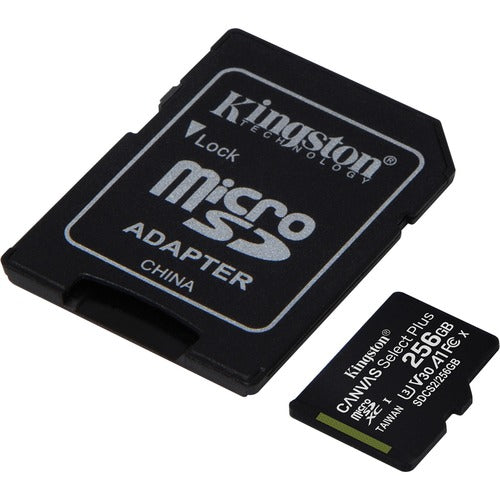 Kingston Canvas Select Plus 256 GB Class 10/UHS-I (U3) V30 microSDXC - 1 Pack - 100 MB/s Read - 85 MB/s Write - Lifetime Warranty