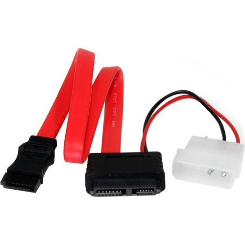 StarTech.com 12in Slimline SATA to SATA w/ LP4 Adapter - SATA for Hard Drive - 1 ft - 1 Pack - 1 x SATA - 1 x SATA