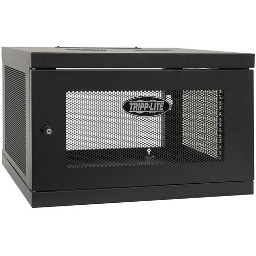 Tripp Lite SmartRack SRW6UKD Rack Cabinet - For LAN Switch, Patch Panel - 6U Rack Height x 19" (482.60 mm) Rack Width x 16.50" (419.10 mm) Rack Depth - Wall Mountable - Black Powder Coat - Steel - 90.72 kg Maximum Weight Capacity - 90.72 kg Static/Statio