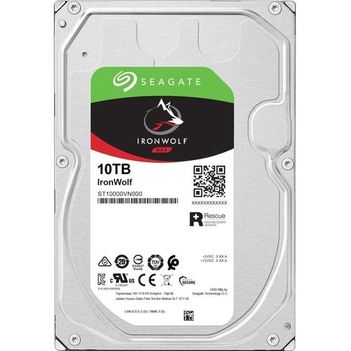 Seagate IronWolf ST10000VN000 10 TB Hard Drive - 3.5" Internal - SATA (SATA/600) - Conventional Magnetic Recording (CMR) Method - Server, Workstation, Desktop PC, Storage System Device Supported - 7200rpm - 3 Year Warranty