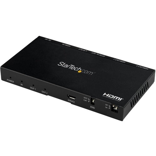 StarTech.com 2-Port HDMI Splitter (1x2), 4K 60Hz UHD HDMI 2.0 Audio Video Splitter w/ Scaler and Audio Extractor, EDID Copy, TV/Projector - 2-Port HDMI splitter - Split UHD 4K 60Hz HDMI video signal + 7.1ch audio; HDR; HDCP 2.2 to 1.4 conversion - Built-