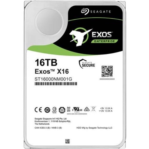 Seagate Exos X16 ST16000NM001G 16 TB Hard Drive - Internal - SATA (SATA/600) - 7200rpm - 5 Year Warranty - PuriLite