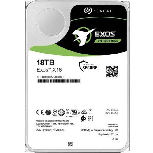 Seagate Exos X18 ST18000NM001J 18 TB Hard Drive - Internal - SATA (SATA/600) - 7200rpm - 5 Year Warranty - PuriLite