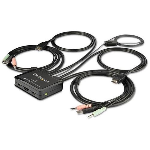 StarTech.com 2 Port HDMI KVM Switch - 4K 60Hz - Compact UHD HDMI USB KVM Switch with 4ft Cables & Audio - Bus Powered & Remote Switching - 2 Port HDMI KVM Switch w/ built-in cables - Dual UHD Desktop KVM with Audio - Bus-Powered control of 2 USB or HDMI