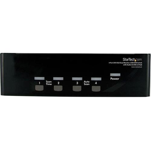 StarTech.com 4 Port DVI VGA Dual Monitor KVM Switch with Audio & USB Hub - 4 x 1 - 4 x DVI-I (Single-Link) Video