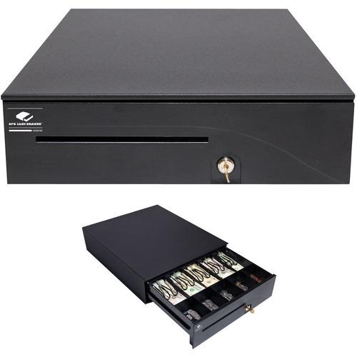 APG Cash Drawer Series 100 1616 Cash Drawer - 5 Bill - 5 Coin - 2 Media Slot - Steel, ABS Plastic - Black - 4.90" (124.46 mm) Height x 16" (406.40 mm) Width x 16.80" (426.72 mm) Depth
