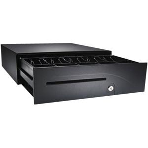 APG Cash Drawer 100 Series 1616 Cash Drawer - 5 Bill - 6 Coin - 2 Media Slot - Steel, ABS Plastic - Black - 4.90" (124.46 mm) Height x 16" (406.40 mm) Width x 16.80" (426.72 mm) Depth