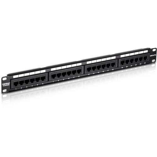 TRENDnet 24-Port Cat5-5e RJ-45 UTP Unshielded Patch Panel, Wallmount or Rackmount, 100Mhz, Color-Coded Labeling, Cat5,Cat5e,Cat4,Cat3 Compatible, 1U Rackmount, Black, TC-P24C5E - Cat5/5e 24-port Unshielded Patch Panel