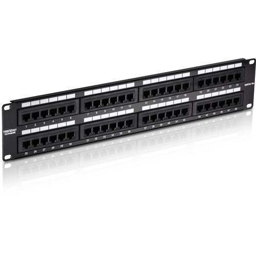 TRENDnet 48-Port Cat5-5e RJ-45 UTP Unshielded Patch Panel, Wallmount Or Rackmount, 100Mhz, Cat5e Krone Connectors, Color-Coded Labeling, Cat3,Cat5e,Cat4,Cat3 Compatible, 2U Rackmount, Black, TC-P48C5E - Cat5/5e 48-port Unshielded Patch Panel