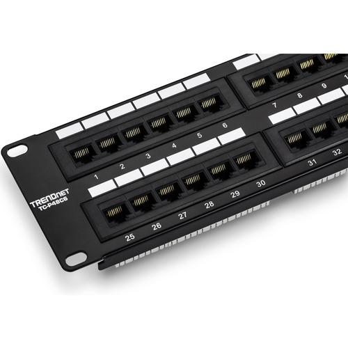 TRENDnet 48-Port Cat6 Unshielded Patch Panel, Wallmount Or Rackmount, Compatible With Cat3,4,5,5e,6 Cabling, For Ethernet, Fast Ethernet, Gigabit Applications, Black, TC-P48C6 - Cat6 48-port Unshielded Patch Panel