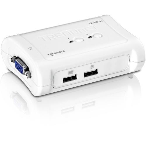 TRENDnet 2-Port USB KVM Switch And Cable Kit, 2048 x 1536 Resolution, Device Monitoring, Auto-Scan, Audible Feedback, USB 1.1, Compliant With Windows And Linux, Hot-Pluggable, White, TK-207K - 2-port USB KVM Switch Kit (include 2 x KVM Cables)