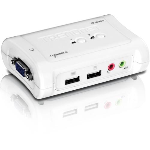 TRENDnet 2-Port USB KVM Switch and Cable Kit with Audio, Manage Two PCs, USB 1.1, Hot-Plug, Auto-Scan, Hot-Keys, Windows & Linux Compliant, TK-209K - TRENDnet 2-port USB KVM Switch Kit w/Audio