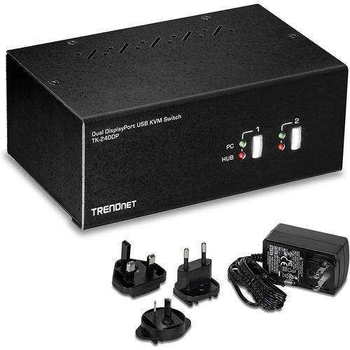 TRENDnet 2-Port Dual Monitor DisplayPort KVM Switch With Audio, 2-Port USB 2.0 Hub, 4K UHD Resolutions Up To 3840 x 2160, Connect Two DisplayPort Monitors, Dual Monitor KVM Switch, Black, TK-240DP - 2-Port Dual Monitor Display Port KVM Switch