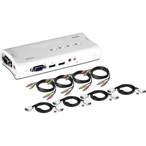 TRENDnet 4-Port USB KVM Switch and Cable Kit with Audio, Manage 4 Computers, USB Switch, Windows/Linux, Auto-Scan, VGA/SVGA HDB, 15-Pin, TK-409K - TRENDnet 4-port USB KVM Switch Kit with Audio