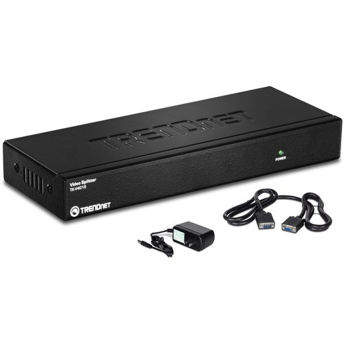 TRENDnet 4-Port Stackable Video Splitter, Cascade up to 3 units, Clone, Repeat, Support VGA, SVGA, Multisync Display, Up to 65 Meters, TK-V401S - 4-Port Video Splitter