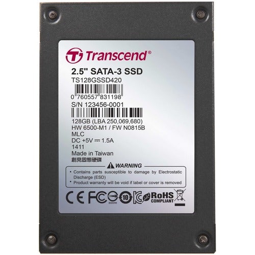 Transcend 128 GB Solid State Drive - 2.5" Internal - SATA (SATA/600) - 560 MB/s Maximum Read Transfer Rate - 3 Year Warranty