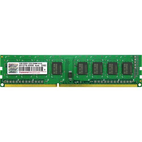 Transcend 1GB DDR3 SDRAM Memory Module - For Desktop PC - 1 GB - DDR3-1333/PC3-10600 DDR3 SDRAM - 1333 MHz - Non-ECC - Unbuffered - 240-pin - DIMM - Lifetime Warranty