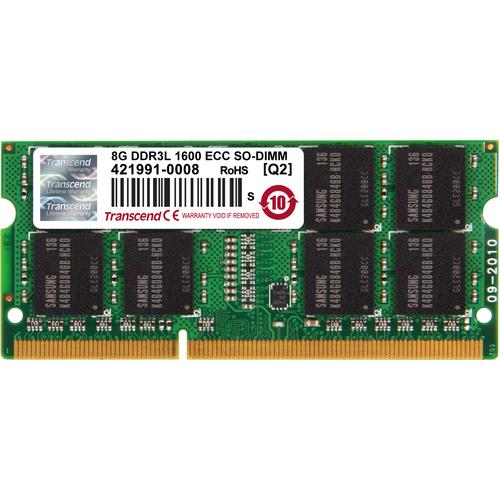 Transcend 8GB DDR3L 1600 ECC-SODIMM CL11 2Rx8 - 8 GB (1 x 4GB) - DDR3-1600/PC3-12800 DDR3 SDRAM - 1600 MHz - CL11 - 1.35 V - ECC - Unbuffered - 204-pin - SoDIMM