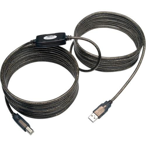 Tripp Lite 25ft. High-Speed USB2.0 A/B Active Device Cable (A Male to B Male) - 25 ft USB Data Transfer Cable for Printer - First End: 1 x Type A Male USB - Second End: 1 x Type B Male USB - Silver