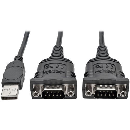 Tripp Lite 2-Port USB to DB9 Serial FTDI Adapter Cable with COM Retention (M/M), 6 ft - 6 ft DB-9/USB Data Transfer Cable for PDA, Notebook, Tablet, Modem, Digital Camera - First End: 1 x Type A Male USB - Second End: 2 x DB-9 Male Serial - 225 kbit/s -