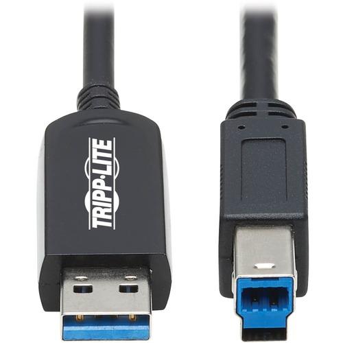 Tripp Lite U328F-15M USB 3.2 Gen 1 Fiber Active Optical Cable, M/M, Black, 15 m (49 ft.) - 49.2 ft Fiber Optic Data Transfer Cable for Printer, Scanner, Desktop Computer, Notebook, External Hard Drive, PC, Tablet, Peripheral Device - First End: 1 x USB T