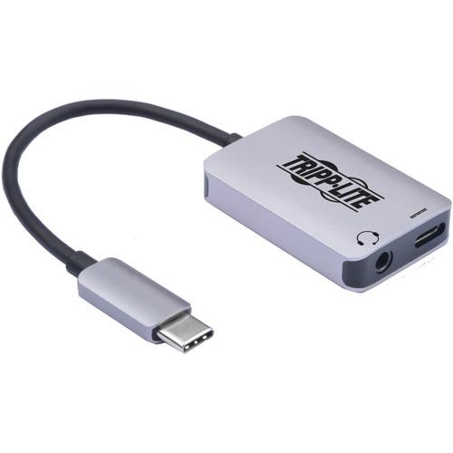 Tripp Lite U437-001-C Mini-phone/USB-C Audio Adapter - 1 x Type C Male USB - 1 x Type C Female USB, 1 x Mini-phone Female Stereo Audio - Silver
