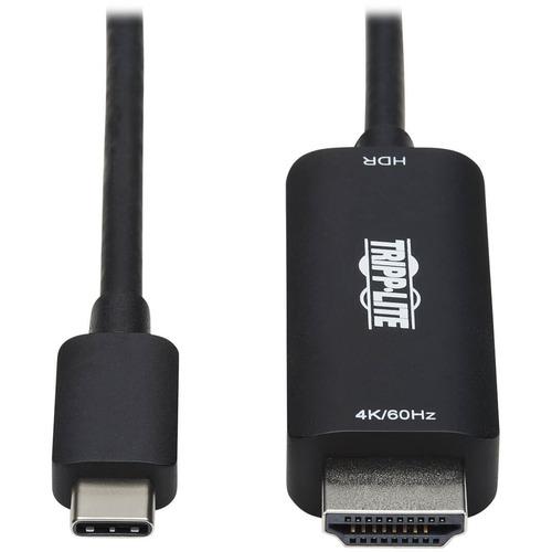 Tripp Lite U444-003-HDR2BE USB-C to HDMI Adapter Cable, M/M, Black, 3 ft. - 3 ft HDMI/USB-C A/V Cable for Audio/Video Device, Monitor, Projector, TV, Notebook, Tablet, Smartphone, MacBook Pro, HDTV, PC, Gaming Computer - First End: 1 x Type C Male USB -