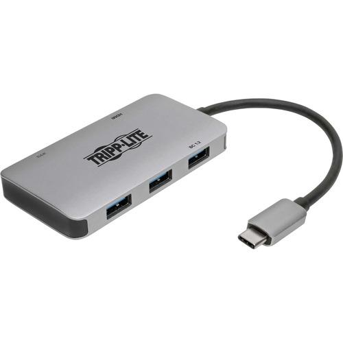 Tripp Lite USB 3.1 C Adapter with PD Charging, Gray - 1 x USB Type C Male Thunderbolt 3 - 1 x HDMI Female Digital Audio/Video, 3 x Type A Female USB, 1 x USB Type C Female Power - 3840 x 2160 Supported - Nickel Connector - Gray