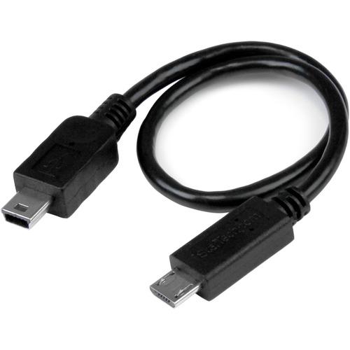 StarTech.com 8in USB OTG Cable - Micro USB to Mini USB - M/M - USB OTG Adapter - 8 inch - Connect your USB On-the-Go capable tablet or phone to an external drive or other Mini-USB device - 8" Micro USB to Mini USB OTG Cable M/M - 8in USB OTG Cable - 8 in