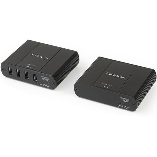 StarTech.com 4 Port USB 2.0 Extender Hub over Cat5e or Cat6 Ethernet Cable - 330ft/100m Metal USB 2.0 Extender Kit - ESD, Powered, 480mbps - USB 2.0 extender kit connects 4 remote USB devices up to 330ft over CAT5e/CAT6 ethernet cable 480Mbps - Industria