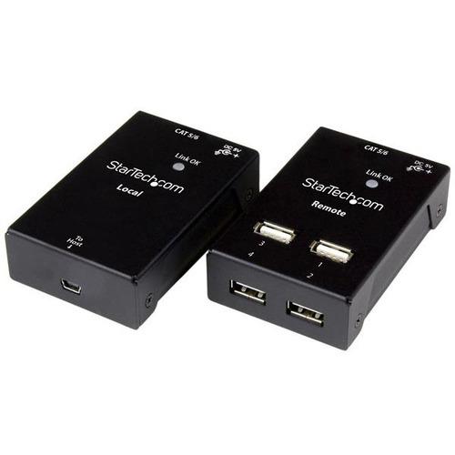 StarTech.com 4 Port USB 2.0-Over-Cat5-or-Cat6 Extender - up to 165ft (50m) - Connect four USB 2.0 devices away from your computer over Cat5 up to 130ft (40m) or Cat6 up to 165ft (50m) - Cost-effective & compact USB extension over single Ethernet cable -