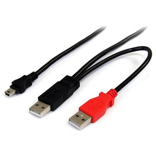 StarTech.com 1ft USB Y Cable for External Hard Drive - Connect and power your external mini-USB equipped hard drive through two standard USB ports on your computer - 1 ft USB Y Cable for External Hard Drive - USB A to mini B - 1ft