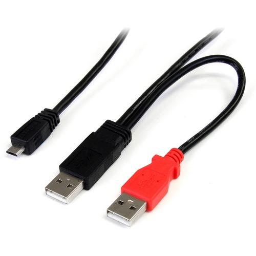 StarTech.com 1 ft USB Y Cable for External Hard Drive - Dual USB A to Micro B - Type A Male USB - Micro Type B Male USB - 1ft - Black