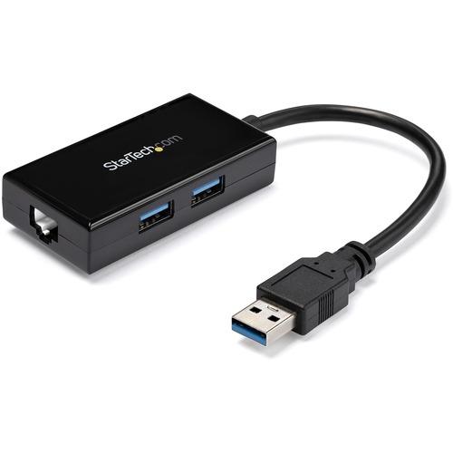 StarTech.com USB 3.0 to Gigabit Network Adapter with Built-In 2-Port USB Hub - Native Driver Support (Windows, Mac and Chrome OS) - Add Gigabit Ethernet connectivity and two USB 3.0 ports to your laptop or tablet through a single USB port - USB Ethernet