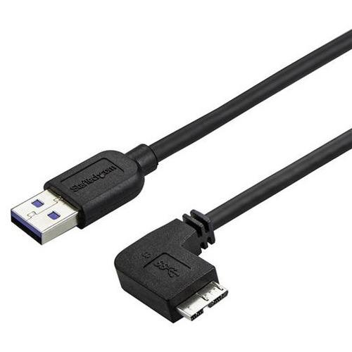 StarTech.com 0.5m 20in Slim Micro USB 3.0 Cable - M/M - USB 3.0 A to Right-Angle Micro USB - USB 3.1 Gen 1 (5 Gbps) - Position your USB 3.0 Micro devices with less clutter and according to your configuration needs, with a thin, more flexible cable - 0.5m