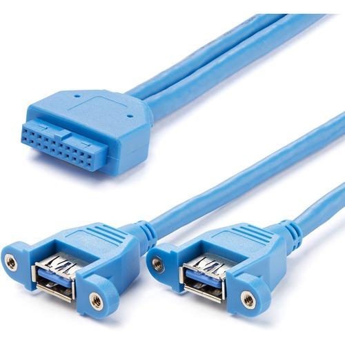 StarTech.com 2 Port Panel Mount USB 3.0 Cable - USB A to Motherboard Header Cable F/F - Extend a USB 3.0 Motherboard Header into Two Panel-mount USB 3.0-A Ports - panel mount usb 3.0 - usb 3.0 header cable - usb 3.0 internal cable - usb 3.0 motherboard a