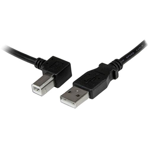StarTech.com 1m USB 2.0 A to Left Angle B Cable - M/M - 3.3 ft USB Data Transfer Cable for Printer, Scanner, Hard Drive - First End: 1 x Type A Male USB - Second End: 1 x Type B Male USB - Shielding - Nickel Plated Connector - Black - 1